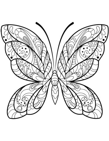 Detailed Butterfly Zentangle Coloring Page